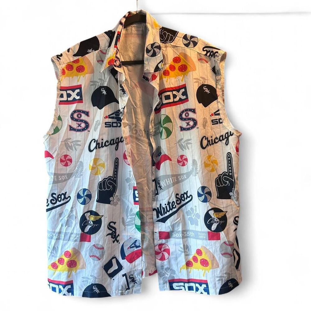 White‎ and multi colored vintage Chicago White Sox Sleeveless Men's Shirt XL